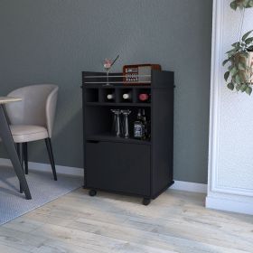 FM FURNITURE Crozier Bart Cart, with 1 shelf, 1 door and four built-in wine rack,black