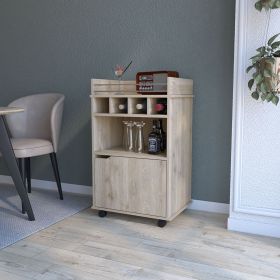 FM FURNITURE Crozier Bart Cart, with 1 shelf, 1 door and four built-in wine rack,Macadamia
