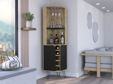 Corner Cabinet Six Built-in Wine Rack, Two Shelves, Four Shelves, Macadamia / Black