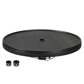 Outsunny Beach Umbrella Table Tray with Wine Glass Holder and Foldable Towel Rack, 23.5", Black