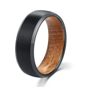 Electric Black Chamfered Tungsten Steel Wine Barrel Wood Ring (Color: Black, size: Size 9)
