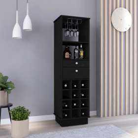 Zircon Bar Cabinet, Twelve Built-in Wine Rack, Two Drawers (Color: Black)