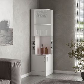 Cairo Corner Bar Cabinet, Double Door Cabinet, Glass Rack, Eight Built-in Wine Rack (Color: White)