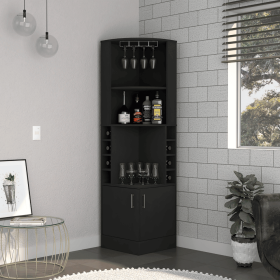 Cairo Corner Bar Cabinet, Double Door Cabinet, Glass Rack, Eight Built-in Wine Rack (Color: Black)