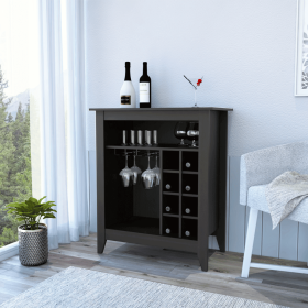 Mojito Bar Cabinet, Six Built-in Wine Rack, One Open Drawer, One Open Shelf (Color: Carbon Espresso)
