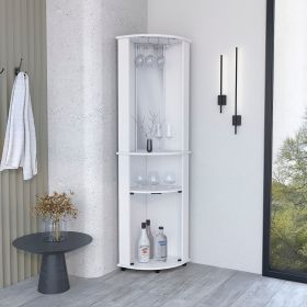 Nashville Corner Bar Cabinet Unit with Wine Glass Rack and Lower Cabinet (Color: White)