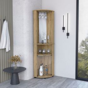 Nashville Corner Bar Cabinet Unit with Wine Glass Rack and Lower Cabinet (Color: Macadamia)