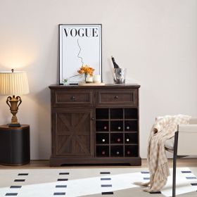 Farmhouse Buffet Cabinet with Storage Sideboard with 2 Drawers, Wine Bar Cabinet with Removable Wine Racks Storage Shelves (Color: Espresso, Material: MDF)