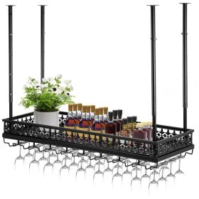 VEVOR Ceiling Wine Glass Rack, 35.8 x 13 inch Hanging Wine Glass Rack, 18.9-35.8 inch Height Adjustable Hanging Wine Rack Cabinet (Color: Black, size: 35.8 x 13 inch)