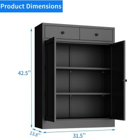 Shoe Storage Cabinet with 2 Doors, Metal Shoe Cabinet with Drawers, Freestanding Shoe Rack with Adjustable Shelves, Shoe Organizer for Entryway (Color: Black)