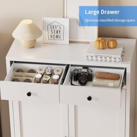 Shoe Storage Cabinet with 2 Doors, Metal Shoe Cabinet with Drawers, Freestanding Shoe Rack with Adjustable Shelves, Shoe Organizer for Entryway (Color: White)