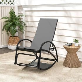 2-in-1 Outdoor Rocking Chair with 4-Position Adjustable Backrest for Patio Porch Poolside (Color: Gray)